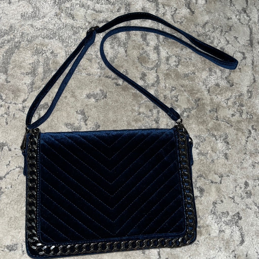 Aldo Blue Velvet Evening Crossbody Bag